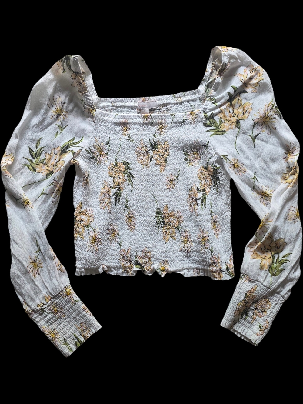GB Girls White Floral Smocked Long-Sleeve Top